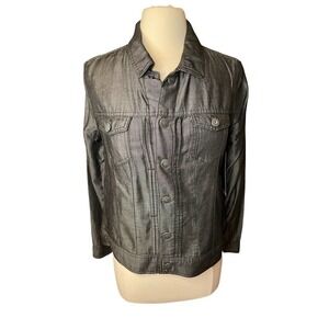 Tahari NEW Button Up Long Sleeve Black/Charcoal Lightweight Jacket Shacket SMALL